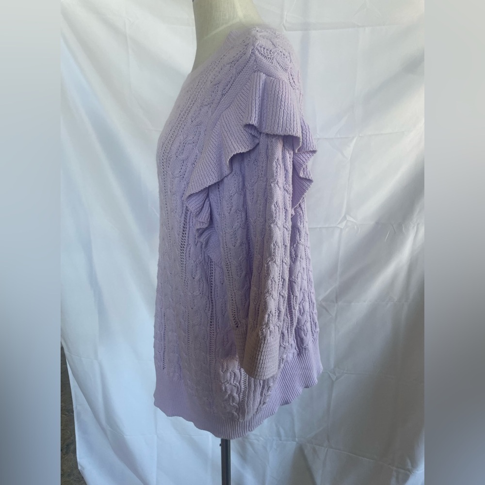 Lavender Cable Knit Sweater with Ruffle Detail size 1X Design365 - Picture 6 of 7